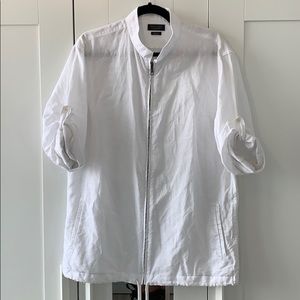 Zara White Linen Zipper Up Jacket